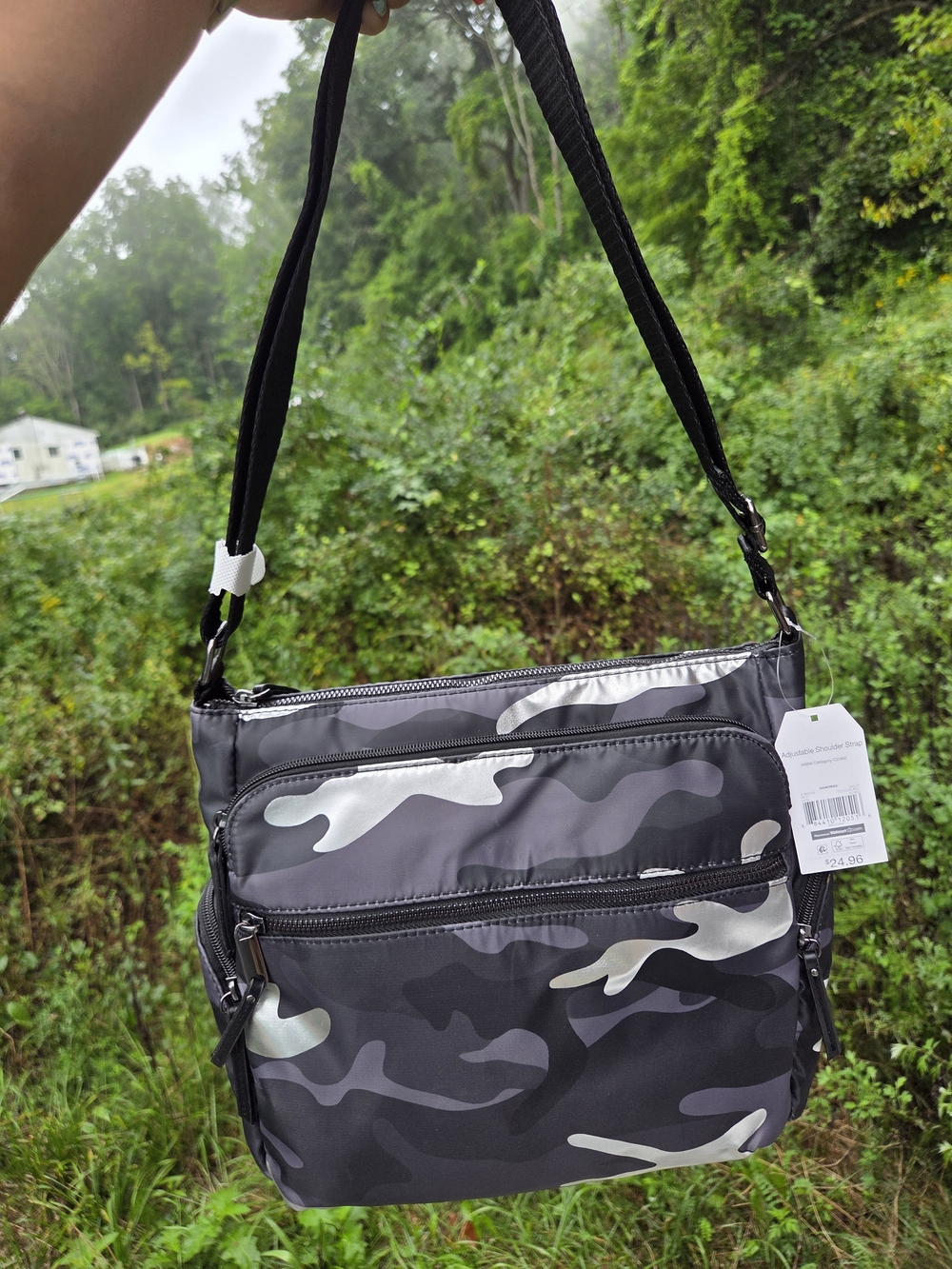 Time and Tru Black Gray Camo Crossbody Work School Bag